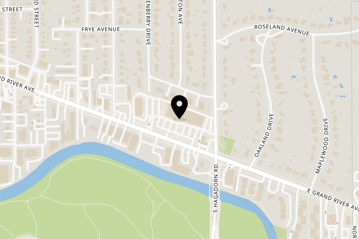 Map showing the location of Sultan's Restaurant - East Lansing on 1381 East Grand River Avenue in East Lansing